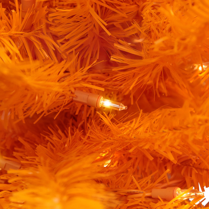 Pre-Lit Medium Artificial Pine Christmas Tree - Orange - Clear Lights, 4'
