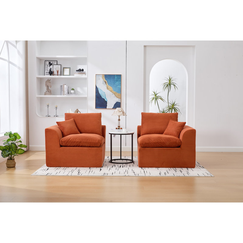 Canapé moderne en nuage avec flexibilité modulaire à 2 modules, revêtement en velours côtelé orange, rembourrage en mousse haute densité, housses de coussin amovibles, siège incurvé confortable pour le salon et les appartements, moelleux