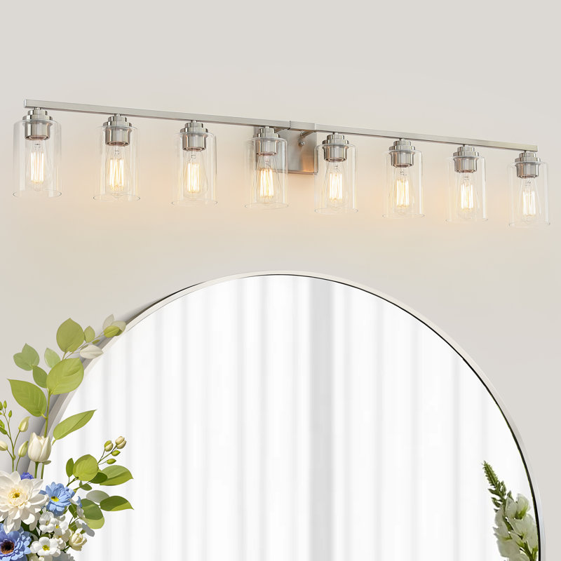 51.48 in. 8-Light Brushed Nickel Dimmable Bathroom Vanity Light with Clear Glass Shades, Brushed Nickel, 8 Lights