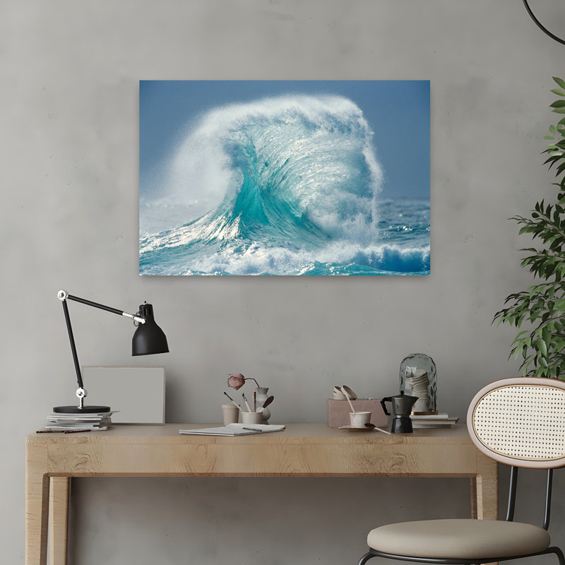 Vagues éclaboussant dans la mer, art contemporain abstrait, H 16 po x l 24 po