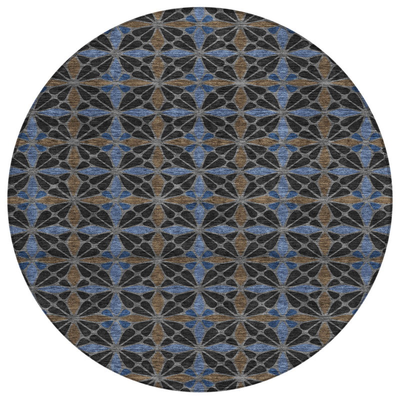 Machine Washable Indoor/Outdoor Chantille ACN2469 Geometric Rug, 8' Round, Black