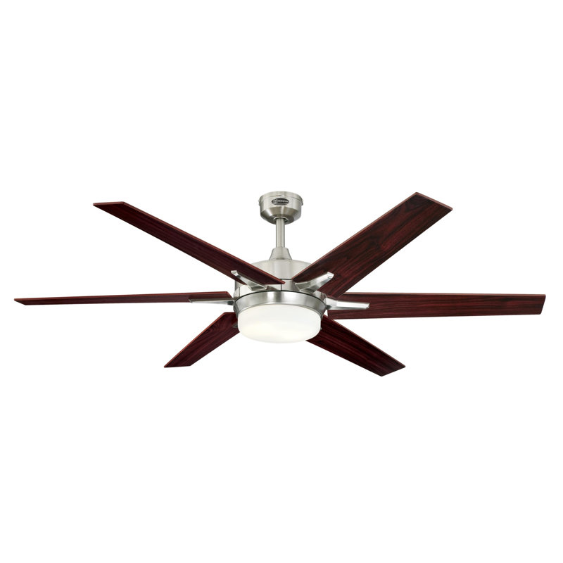 Keathley 60'' Ceiling Fan with Light Kit, Brushed Nickel with Rosewood/Light Maple Blades