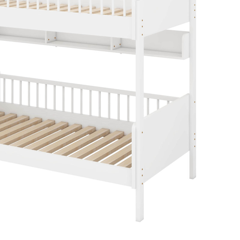 Twin Size Wooden Bunk Bed With 3 Storage Shelves,Ladder Can Be Changed Left Or Right, White