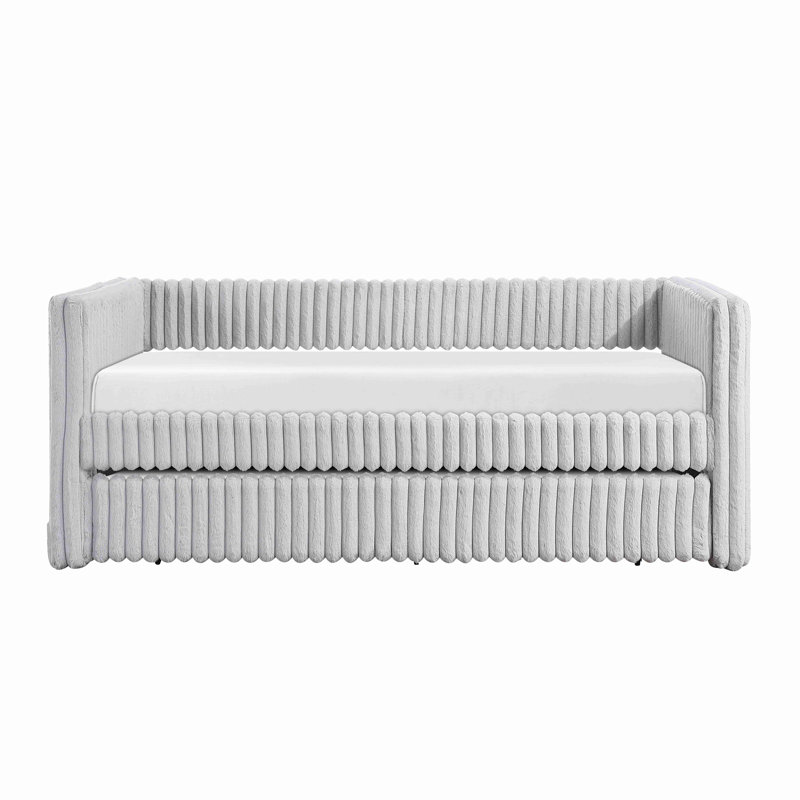 Lit de jour 1pc avec revêtement en velours côtelé et tissu d'ameublement de luxe moderne, Gris