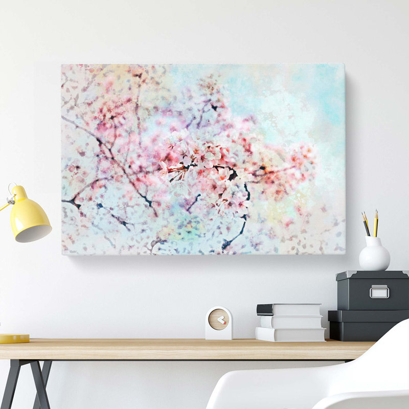 Japanese Cherry Tree In Pink In Abstract - Wrapped Canvas Painting, 60cm H x 91cm W x 3cm D