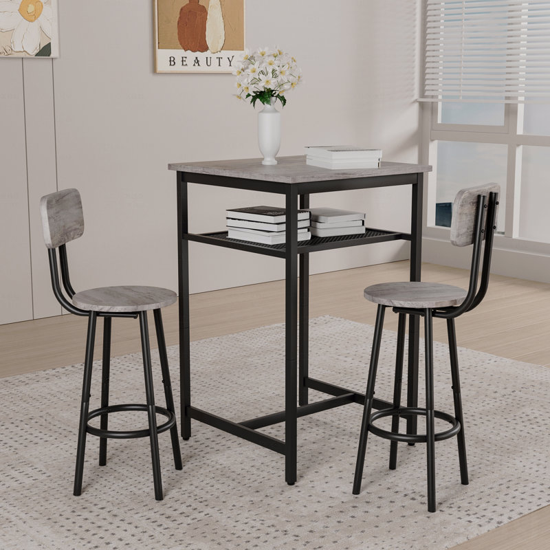 Table de bar, équipée de 2 tabourets de bar, avec dossier et cloison