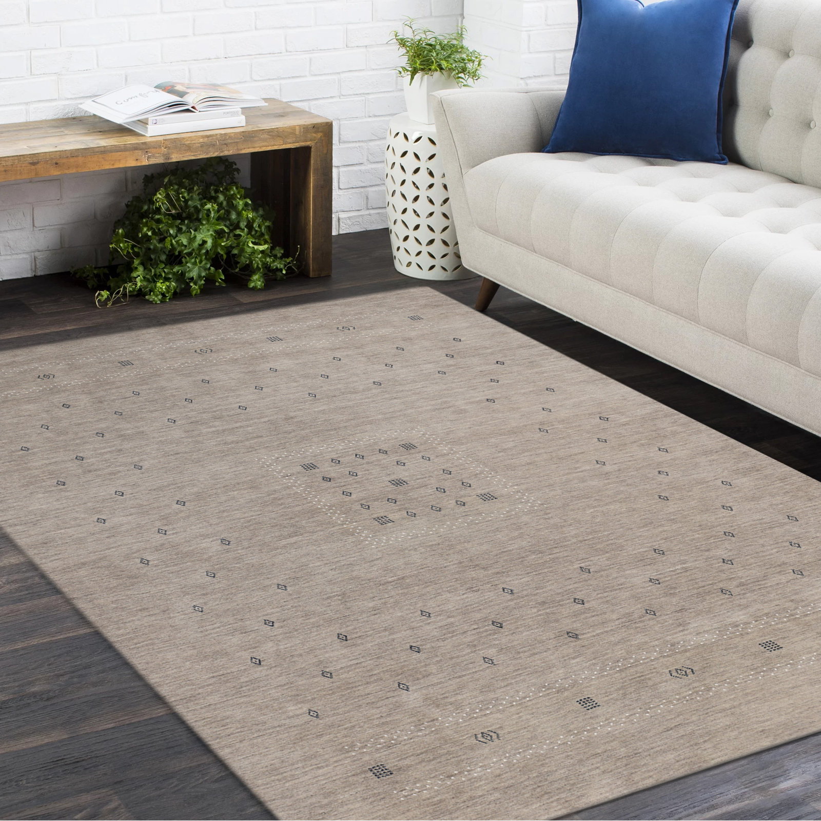 Simi Hand Knotted Cotton/Wool Southwestern Area Rug, Rectangle 6' x 9', Taupe