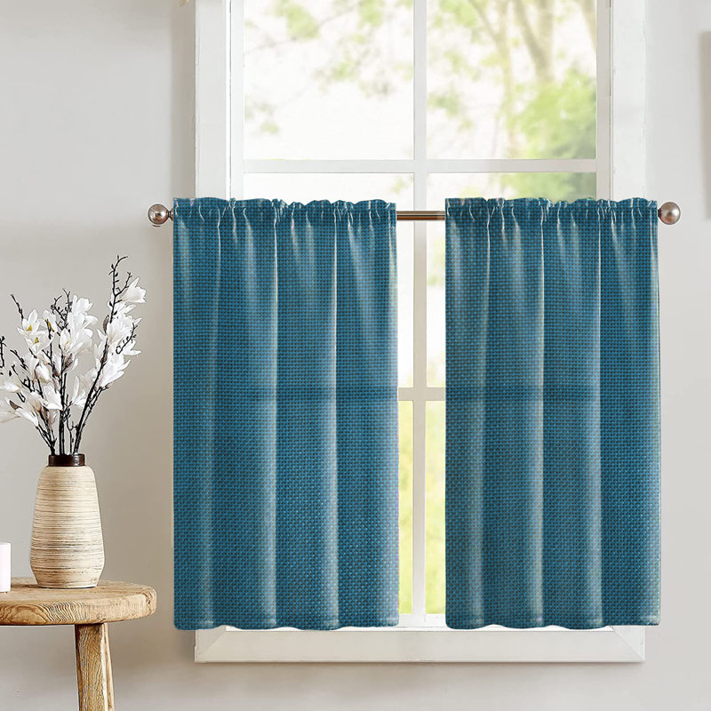 Haliyat Tailored Cafe Curtain, Dark Turquoise