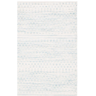 Kilim Hand Woven Wool/Cotton Geometric Rug in Ivory/Light Blue