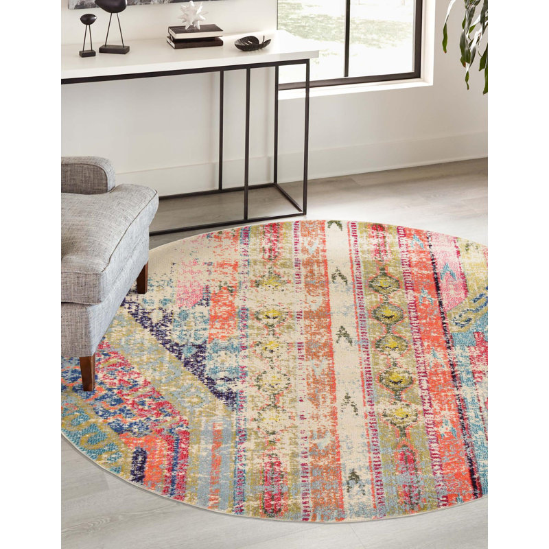 Tapis bleu clair Rohini, Rond 3 pi 3 po