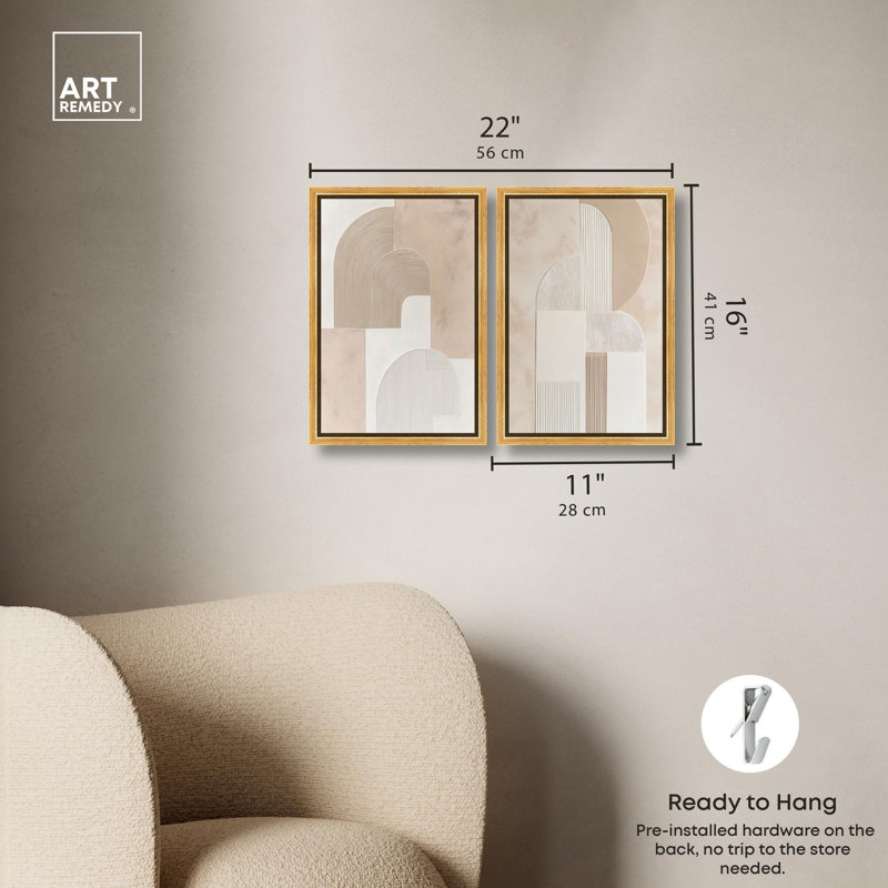«Golden Luxe Glam Room Art», ensemble de 2 impressions sur toile par , H 16 po x l 11 po, Doré