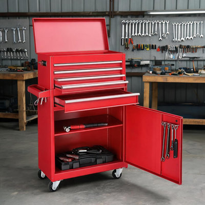 Armoire à outils à 4 tiroirs avec roulettes, chariot à outils roulant en métal avec tiroirs coulissants et doublure de protection pour atelier de garage
