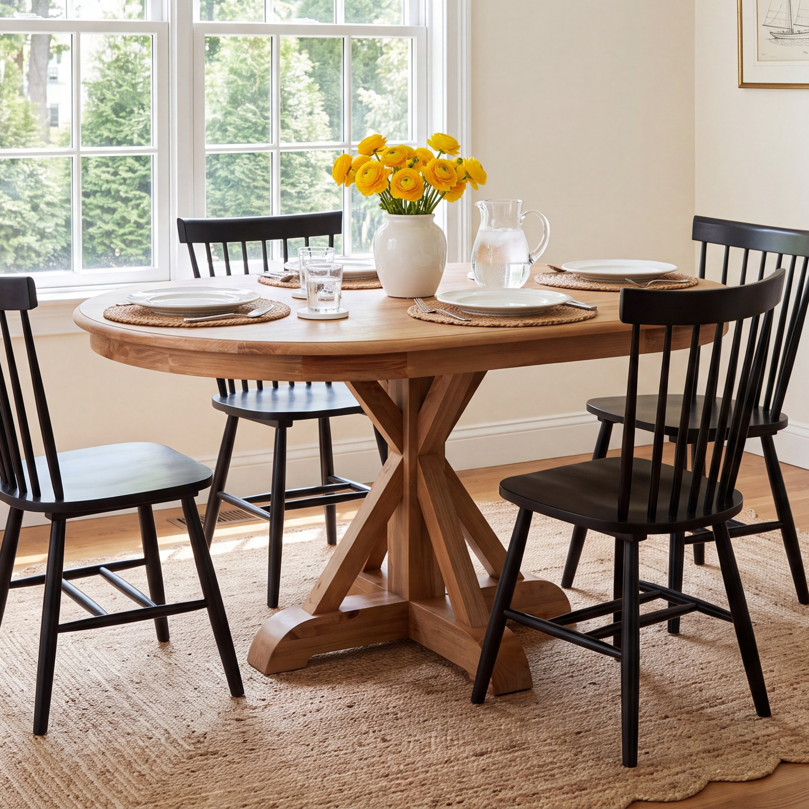 Alleghany Solid Wood Pine Dining Table, Brown Wood