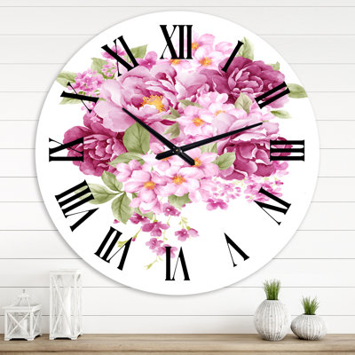 Pink Retro Flowers - Traditional wall clock