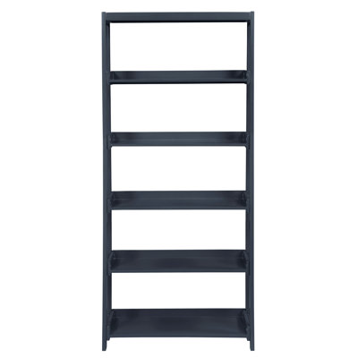 Bibliothèque à 5 tablettes en bois bleu marine, idéale pour exposer des livres et de petits objets décoratifs