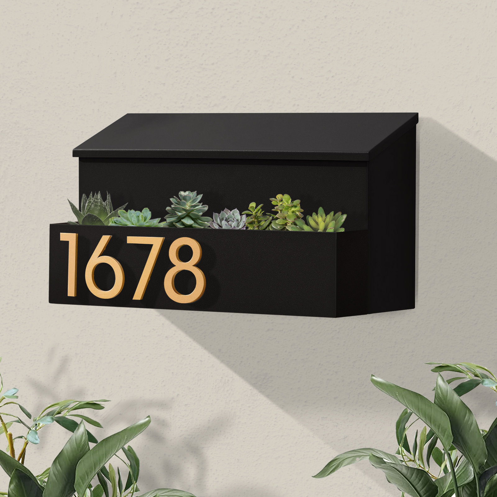 Garden Steel Wall-Mounted Mailbox, Black, Yes, Brass