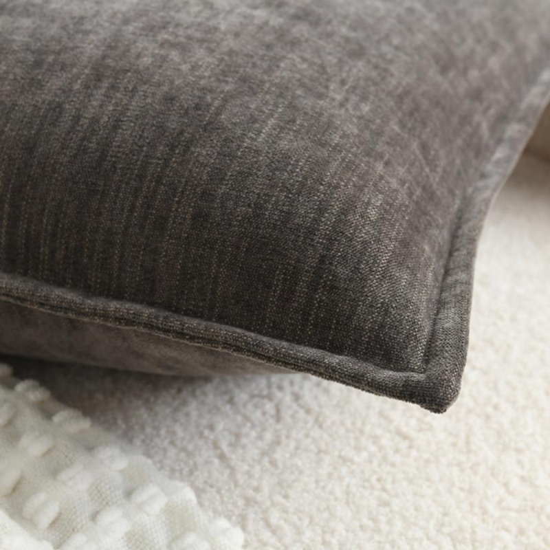 Super Soft Velvety Slub Heavy Chenille Decorative Pillow Cover with Flange (Set of 2), Square 18", Brown