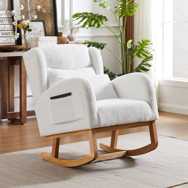 Chaise berçante rembourrée en tissu Maricelys, Ivoire ivoire