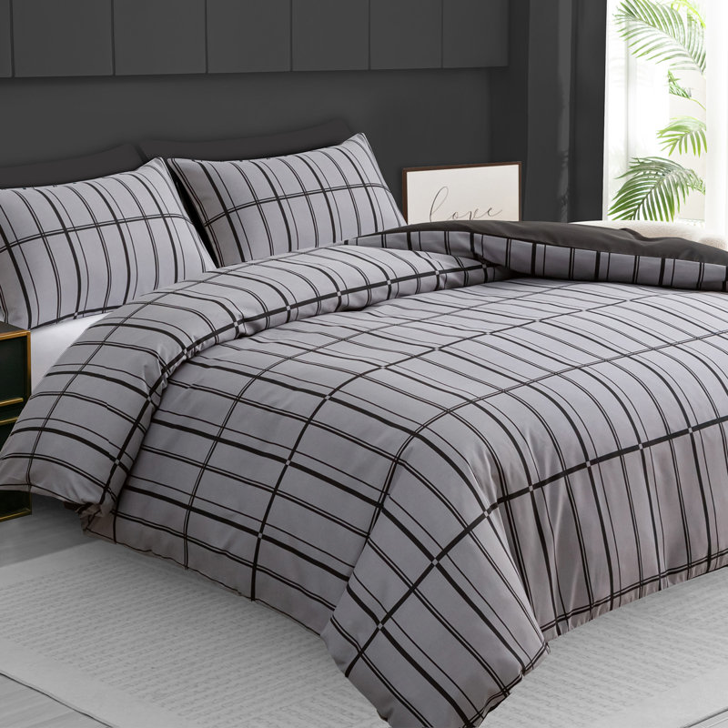 Luxury Double Brushed Microfiber Reversible Duvet Cover Set with Zipper Closure and Corner Ties