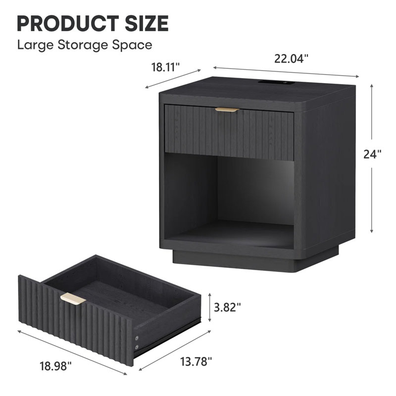 22"W Wood Nightstand Bedside Tables for Bedroom(Set Of 2), Black