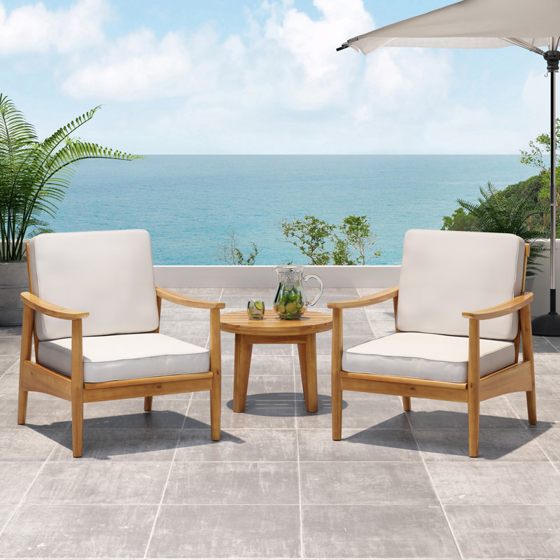 Chaise d'extérieur avec coussins James, Teck, Beige