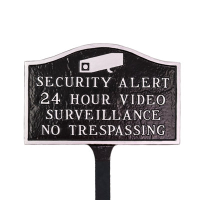 Security Alert Small Soft Arch Statement Plaque with Lawn Stake - Black/Silver