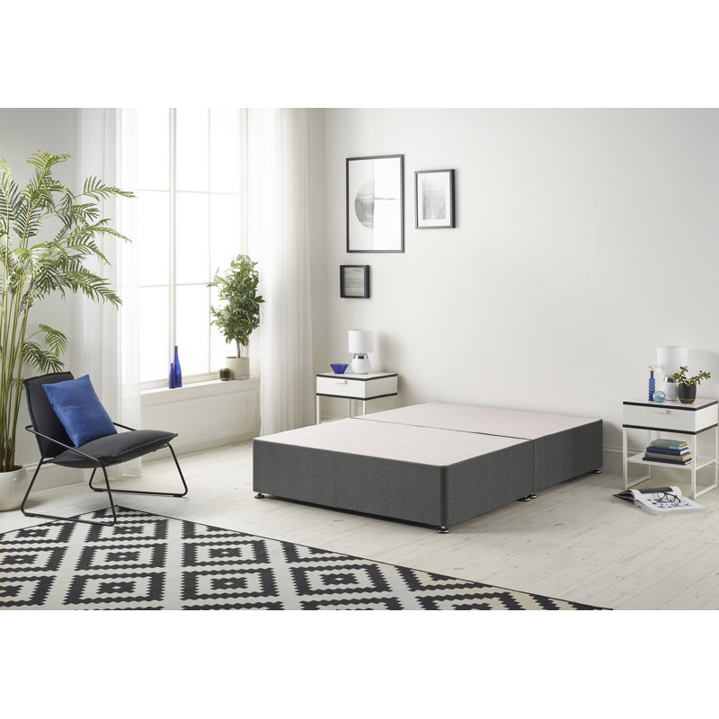 Faydra Tweed Fabric Solid Top Divan Bed Frame No Headboard, No Drawer, Super King (6'), Charcoal