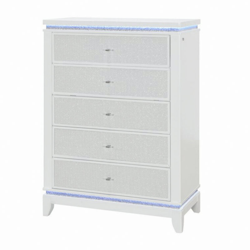 Commode moderne en bois avec éclairage DEL, commode de chambre à coucher avec 5 tiroirs spacieux, commode de rangement pour l'espace de vie