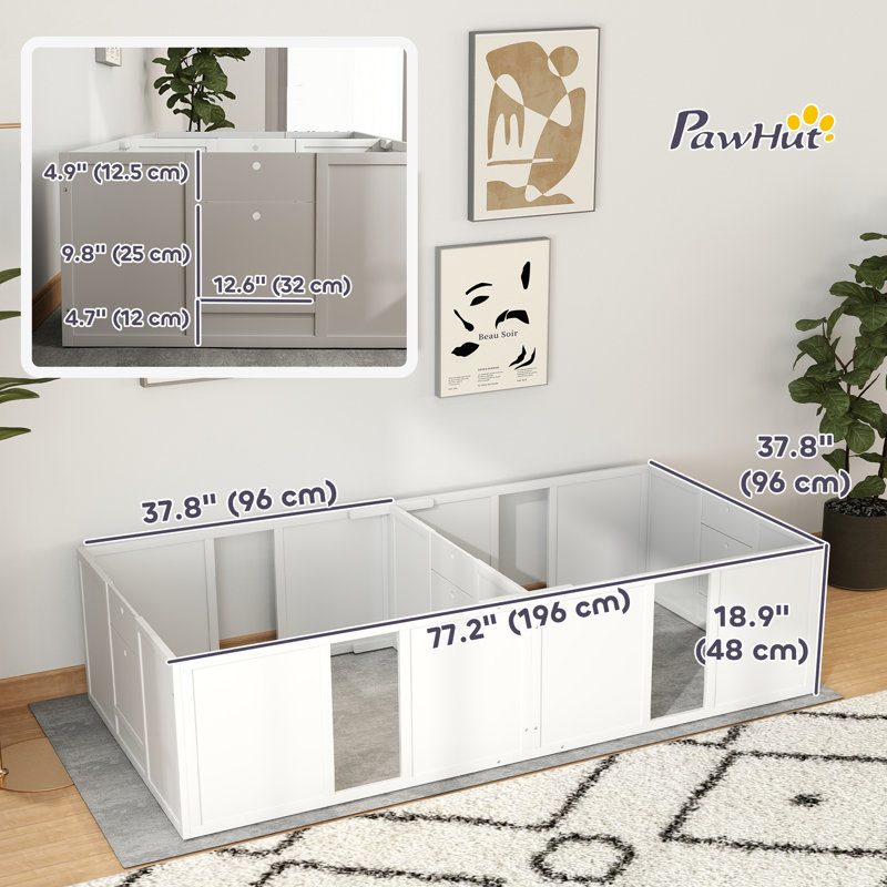 Whelping Box w/ Removable Doors, 18.90" H x 77.20" W x 37.80" D