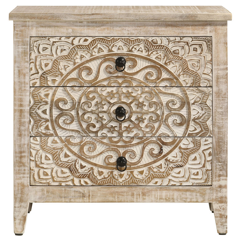 Commode mandala en bois patiné à 3 tiroirs Kenzie