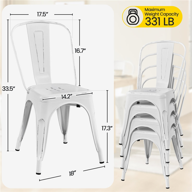 Tabouret court 18 po Clogh, Blanc vieilli