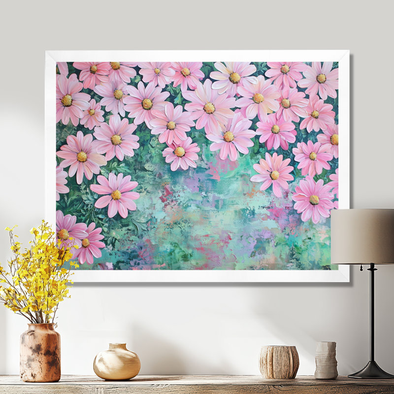 «Spring Pink Daisy Symphony II - Daisies», reproduction sur toile, H 24 po x l 32 po, Blanc