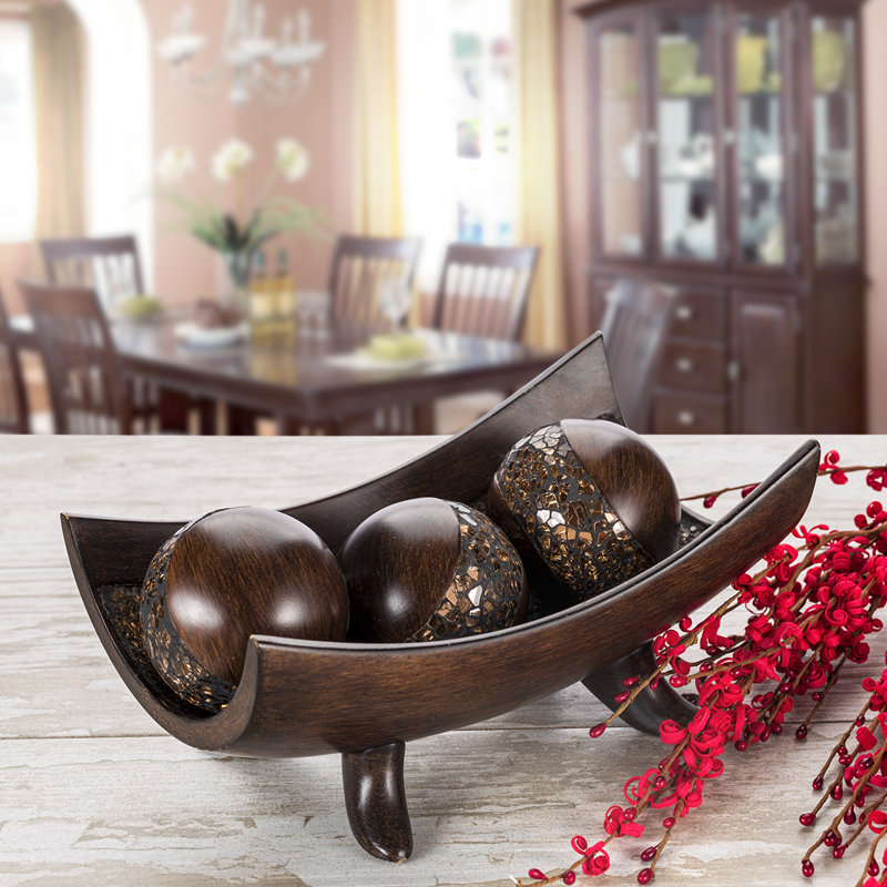 Handcrafted Walnut Decorative Bowl with Stand and Mosaic Design