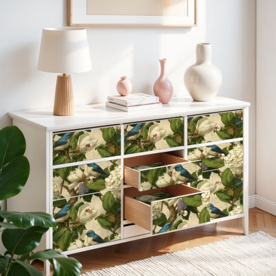 Papier peint auto-adhésif adhésif et amovible Magnolia à motif floral Bluebird botanique 17,7 po x 118 po (45 x 300 cm)