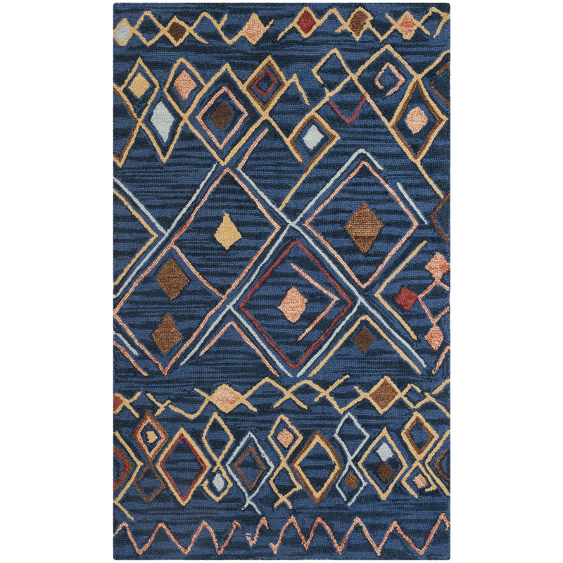 Tapis en laine et en coton crocheté à la main Renfrow, Rectangulaire 3 pi x 5 pi