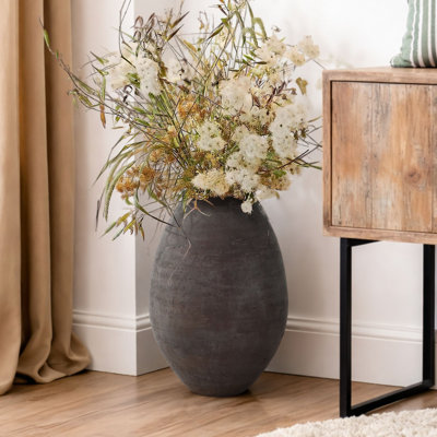 Antique Brown Cement Vase, 15.75" Tall Rustic Home Accent