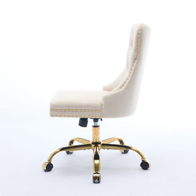 Modern Velvet Upholstered Tufted Button Home Office Chair, Swivel Armless Desk Chair