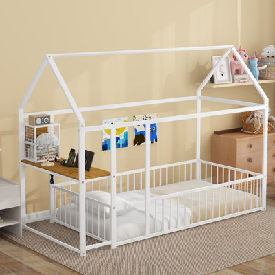 Structure de lit en métal avec bureau, tablettes, prises de courant et ports USB
