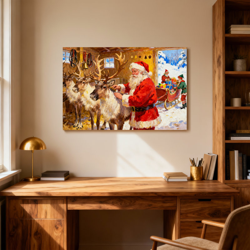Père Noël de Noël avec renne en atelier