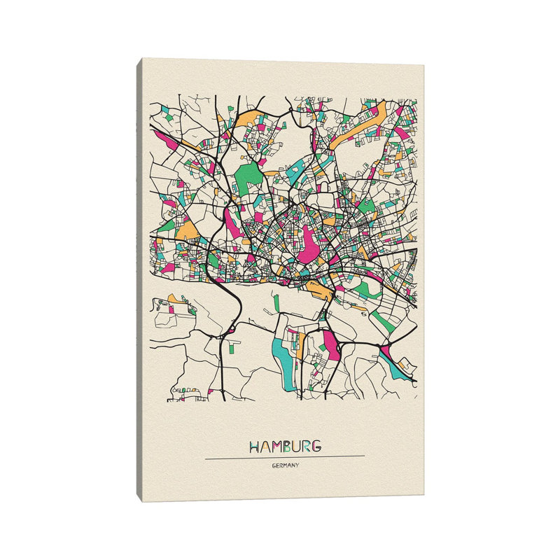 Hamburg, Germany Map by Ayse Deniz Akerman - Wrapped Canvas Gallery-Wrapped Canvas Giclée
