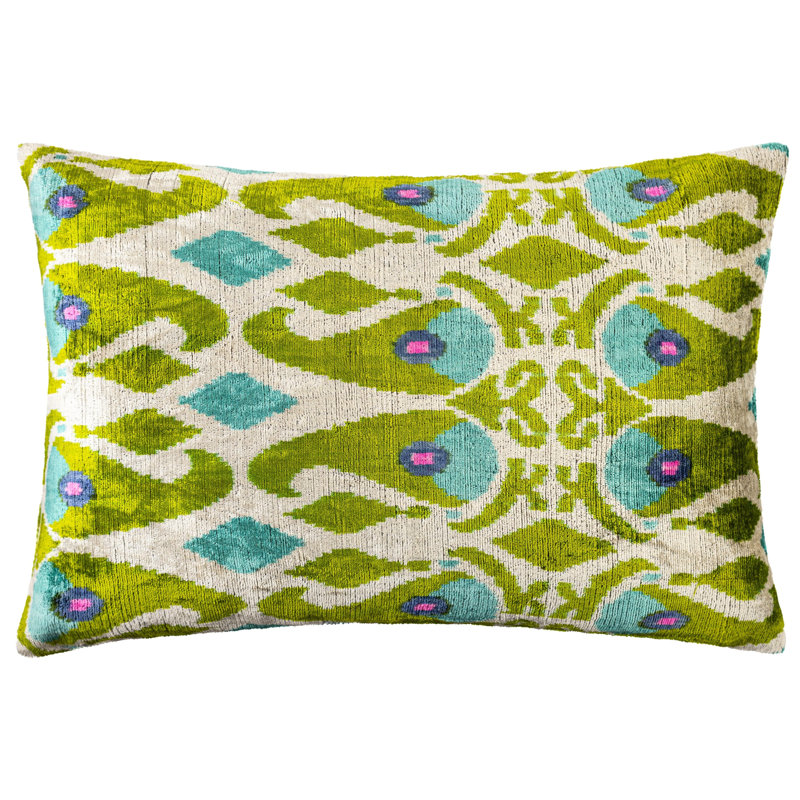 Silk Lumbar Rectangular Pillow Cover & Insert, Green/Blue/Geometric/Paisley