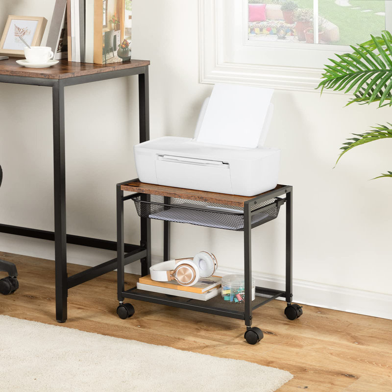Under Desk Printer Stand, Industrial Printer Cart With Storage Shelf, 2-Tier Mobile Printer Table On Wheels, Heavy Duty Machine Storage Rack