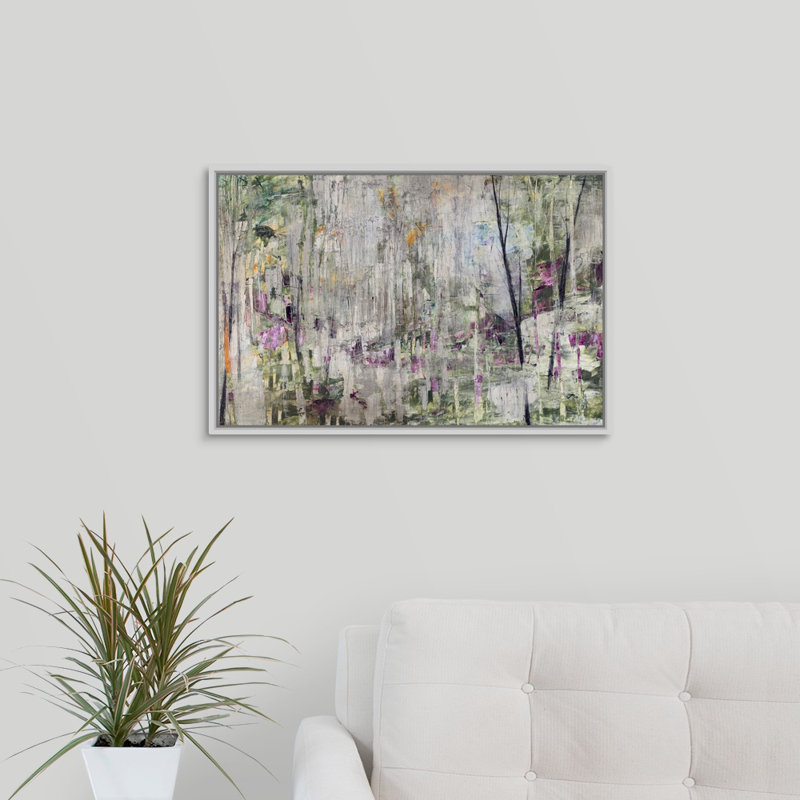 « mou treescape », peinture sur toile, H 17,7 po x l 25,7 po x p 1,75 po, Cadre flottant blanc
