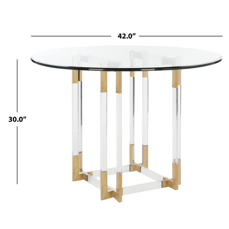 Round Glass Dining Table, 30" H x 42" L x 42" W, Brass
