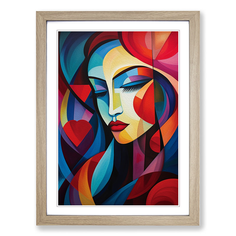 Love Heart Cubism Art - Framed Print, Oak Framed, 34cm H x 25cm W x 2cm D