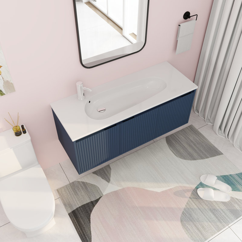 48 Inch Wall-Mounted Single Bathroom Vanity With Resin Vanity Top