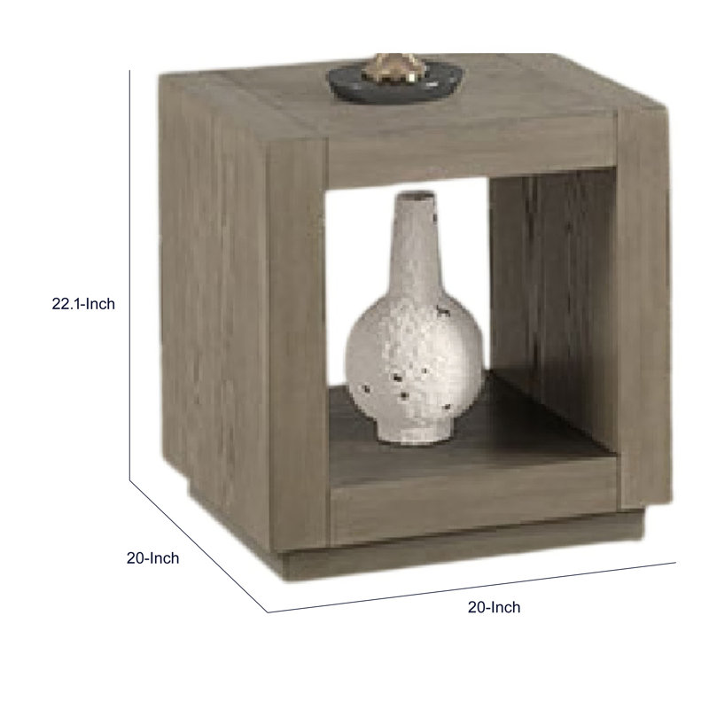 Table de bout Dane, cubique 20 po, tablette ouverte, finition chêne naturel gris, Oak Grey