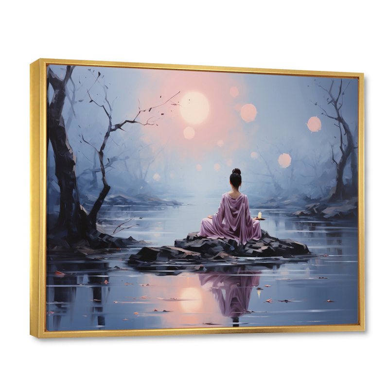 Gray Buddhism Buddhist Serenity, reproduction d'art sur toile, H 34 po x l 44 po x P 1,5 po, Cadre flottant doré