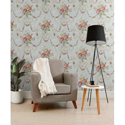  Designs Tiffany & Cranberry Croydon Floral Chandelier Unpasted Wallpaper