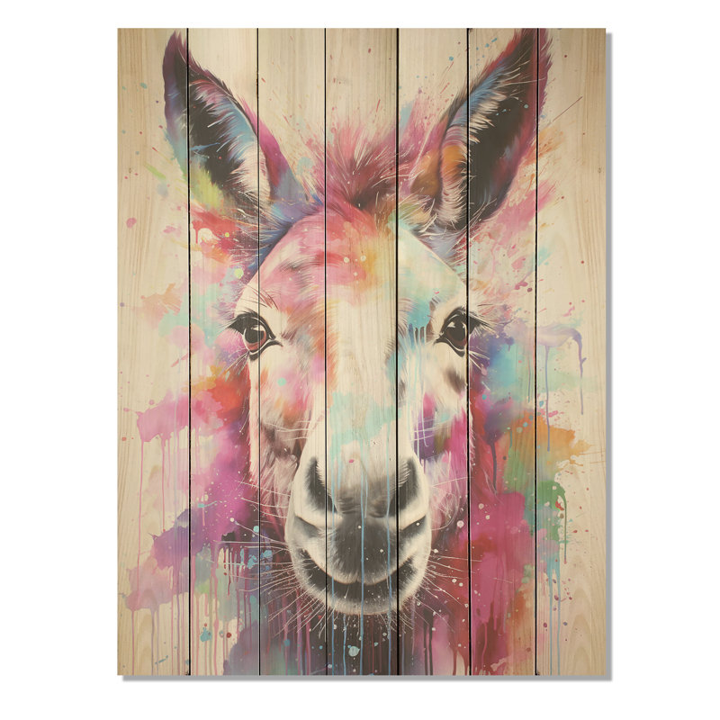 Expressionist Donkey Pasture Dance II - âne sur bois, H 20 po x l 10 po